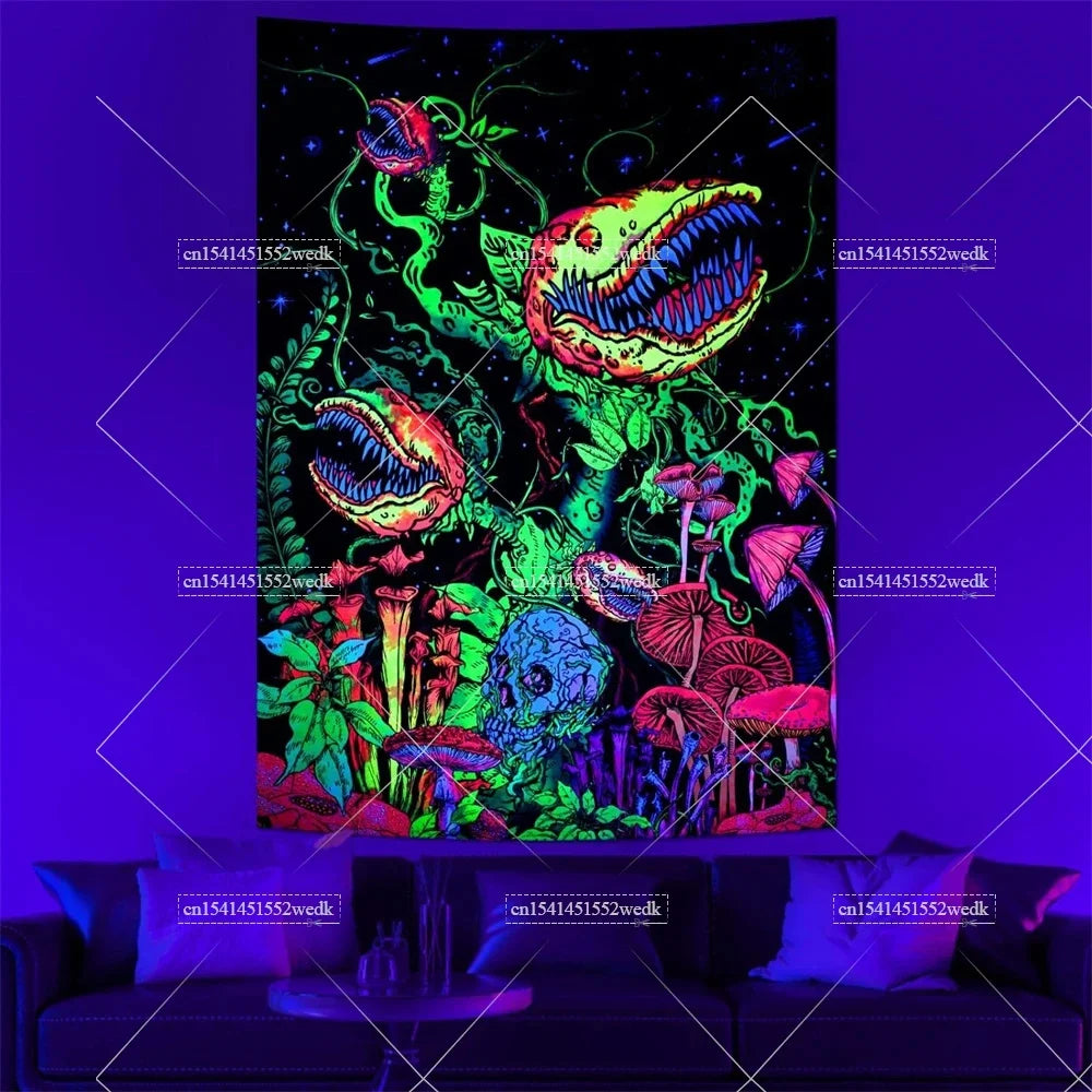 Tapisserie champignons lumière noire