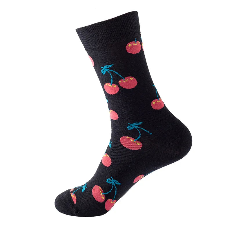 Chaussettes mode fruit pour homme — idéal en duo/couple, style hip-hop, mi-mollet, unisexe pour femme ou homme, imprimés cartoon, coton respirant, style décontracté