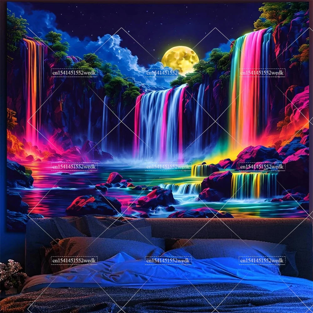 Tapisserie champignons lumière noire