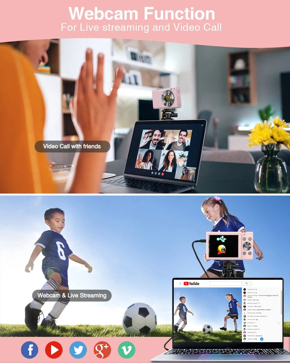 Caméra numérique 4K avec autofocus, caméra de vlogging HD 48 MP, dotée d’un grand écran de 2,8 pouces, caméscope pour la photographie, adaptée aux enfants et aux adultes.