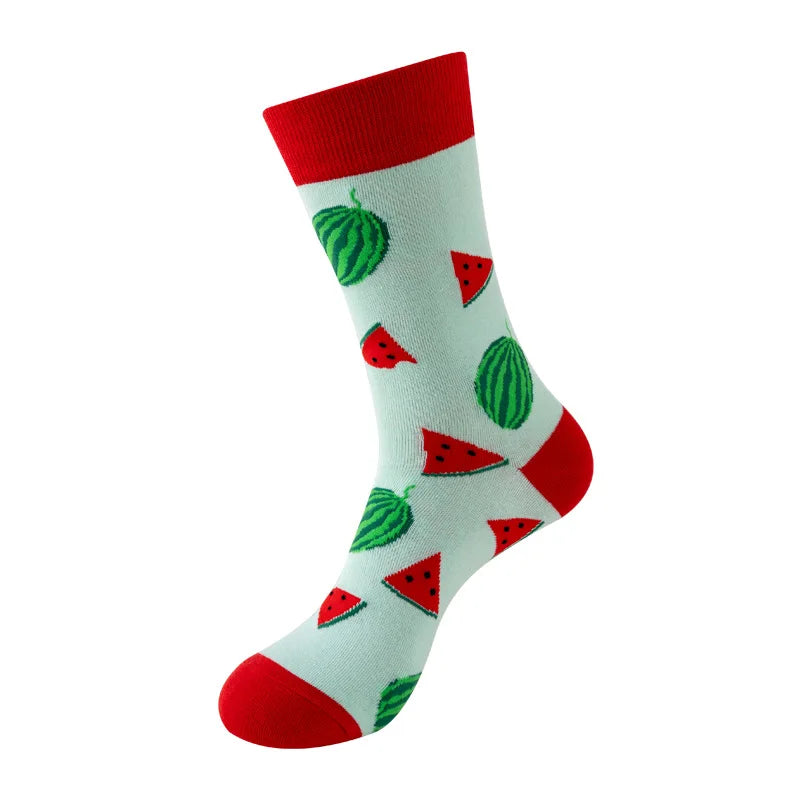 Chaussettes mode fruit pour homme — idéal en duo/couple, style hip-hop, mi-mollet, unisexe pour femme ou homme, imprimés cartoon, coton respirant, style décontracté