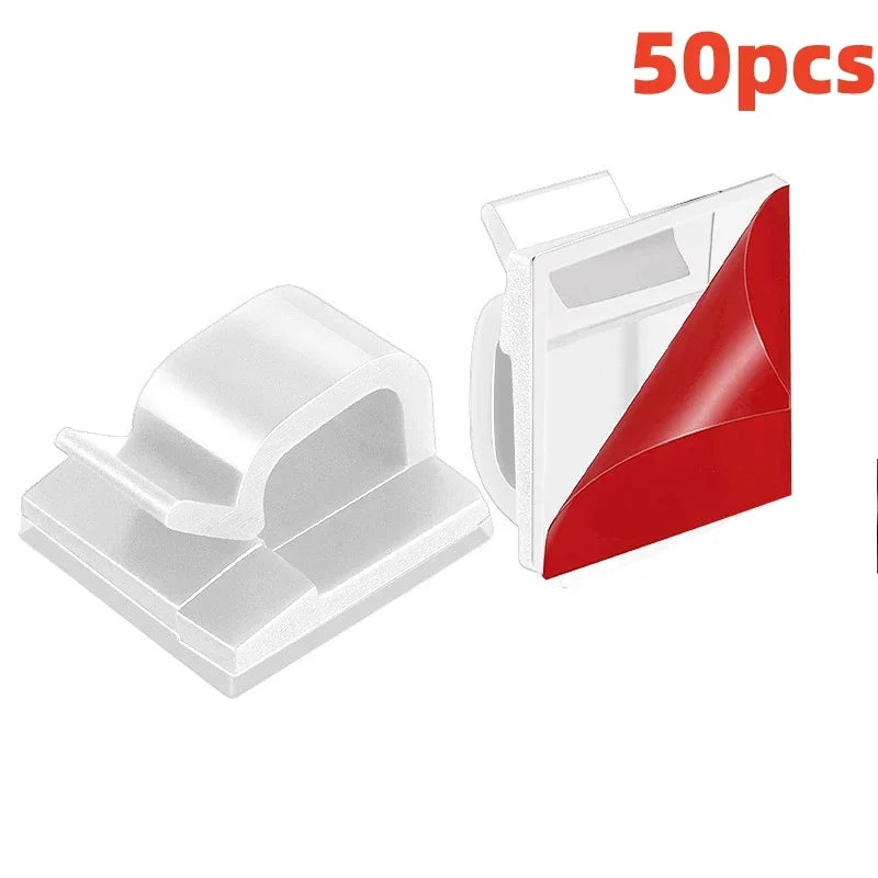 Lot de 10/50 clips de gestion de câbles – Guide et organiseur de fils – Fixations de protection pour câbles – Attaches de rangement pour cordons – Clips enrouleurs pour la maison