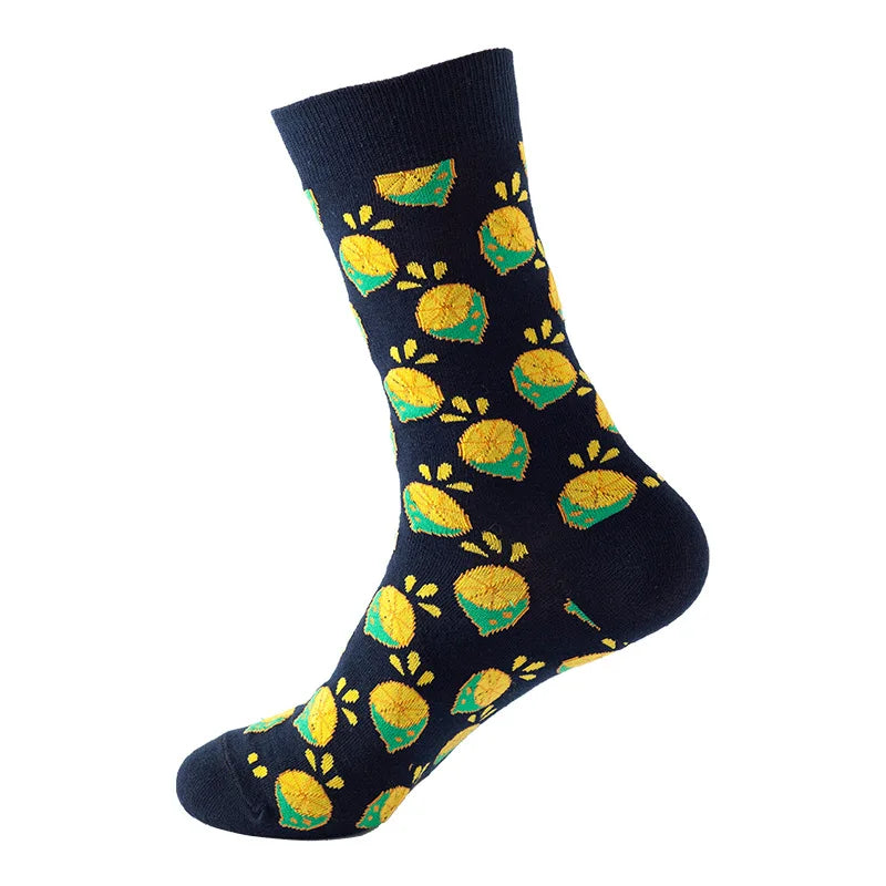 Chaussettes mode fruit pour homme — idéal en duo/couple, style hip-hop, mi-mollet, unisexe pour femme ou homme, imprimés cartoon, coton respirant, style décontracté