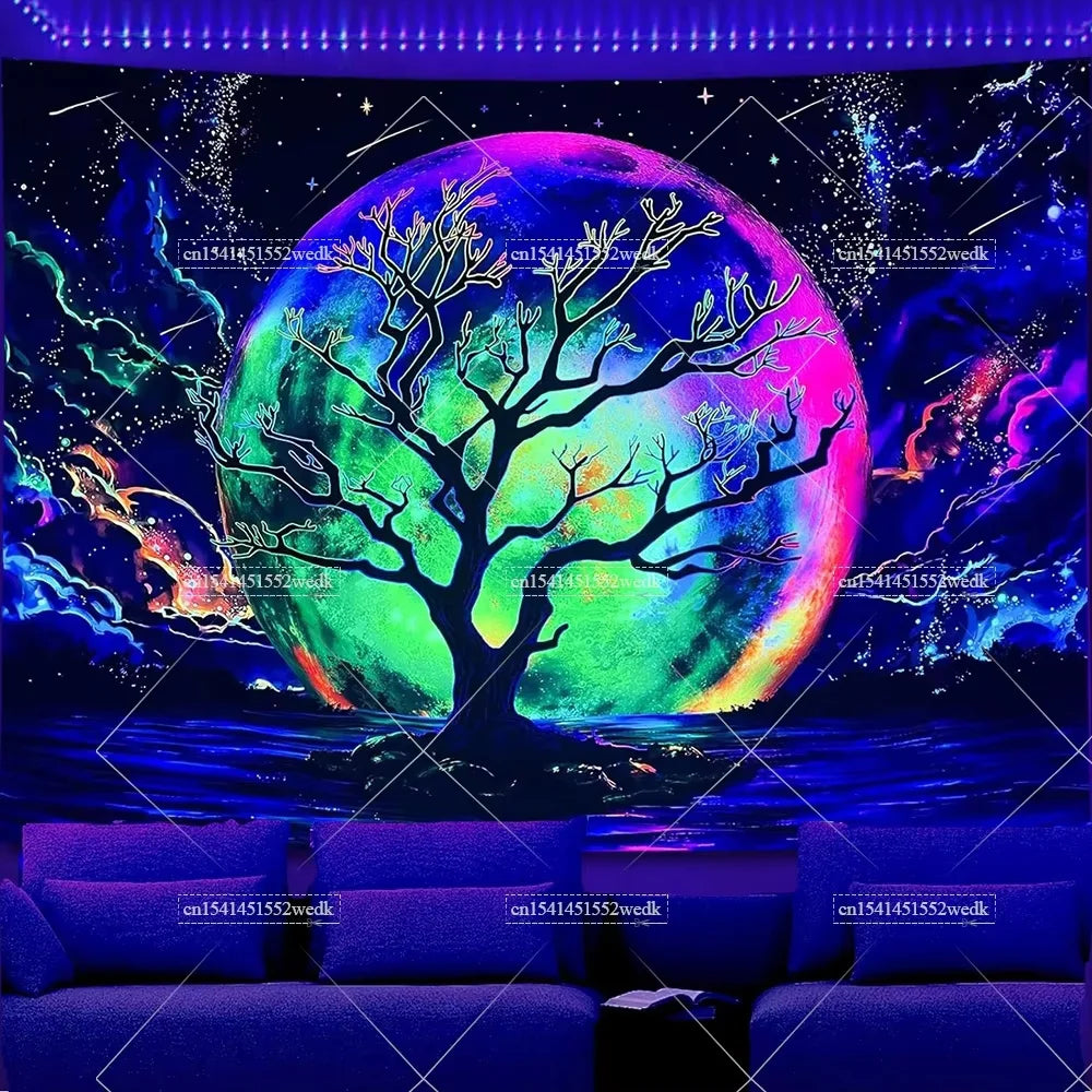 Tapisserie champignons lumière noire