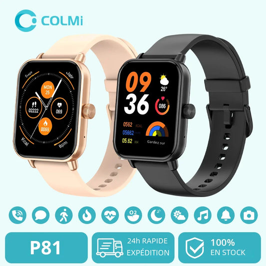 Montre Connectée COLMI P81 avec Appels Vocaux, Écran 1,9″, Suivi Santé 24 h, Plus de 100 Modes Sport, Bluetooth, Pour Hommes et Femmes
