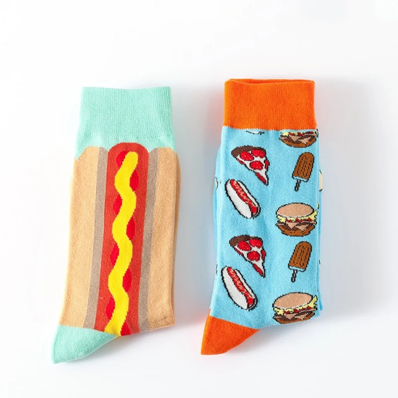 Chaussettes mode fruit pour homme — idéal en duo/couple, style hip-hop, mi-mollet, unisexe pour femme ou homme, imprimés cartoon, coton respirant, style décontracté