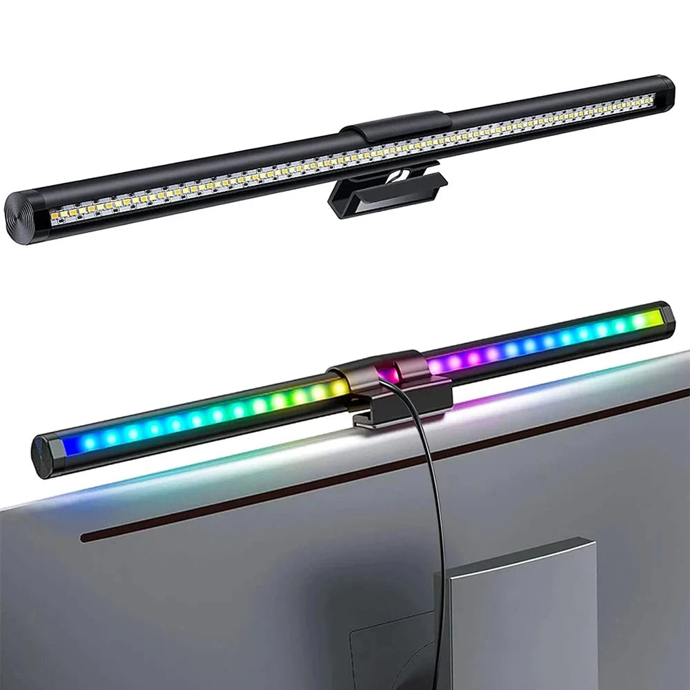 Barre lumineuse LED pour écran d’ordinateur, lampe suspendue RGB pour écran, lampe d’ambiance de bureau pour travail, étude, lecture et gaming, éclairage à intensité réglable, 44 cm