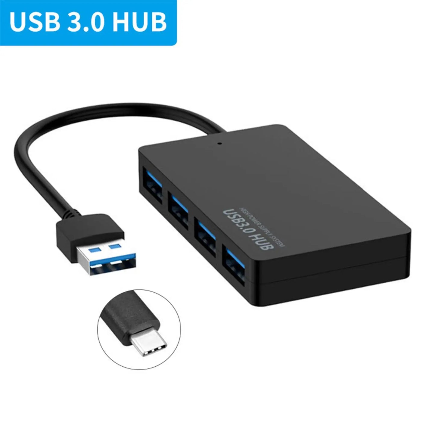 Hub USB à 4 ports – Répartiteur USB 3.0/2.0 pour PC | Extenseur USB avec adaptateur d’alimentation | Accessoire pour ordinateur Y6A4