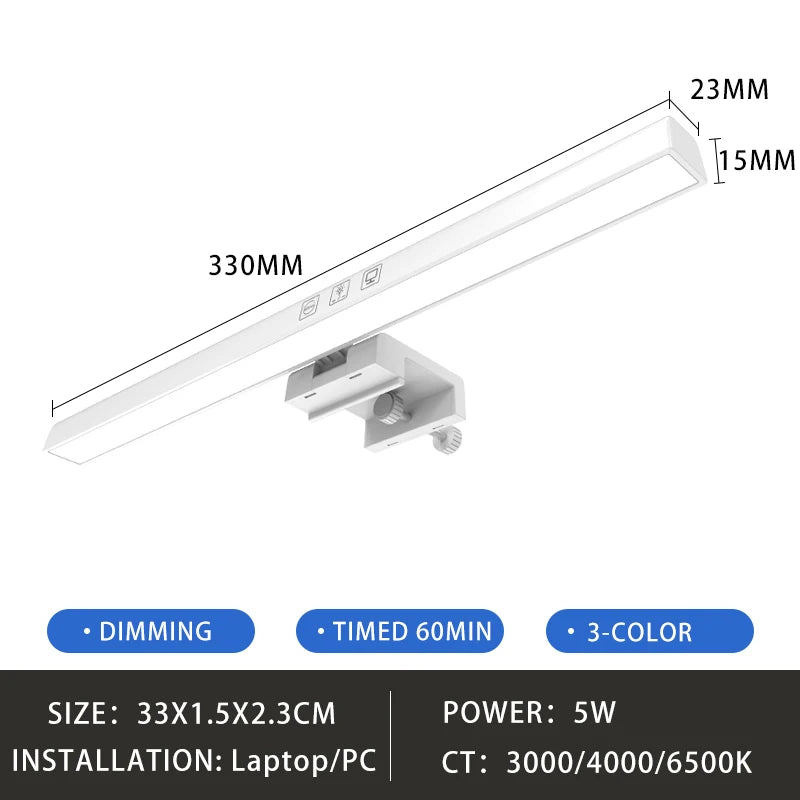 Barre lumineuse LED pour écran d’ordinateur, lampe de bureau USB RGB pour étude et lecture, lampe à luminosité réglable en continu, minuterie, 50 cm / 33 cm