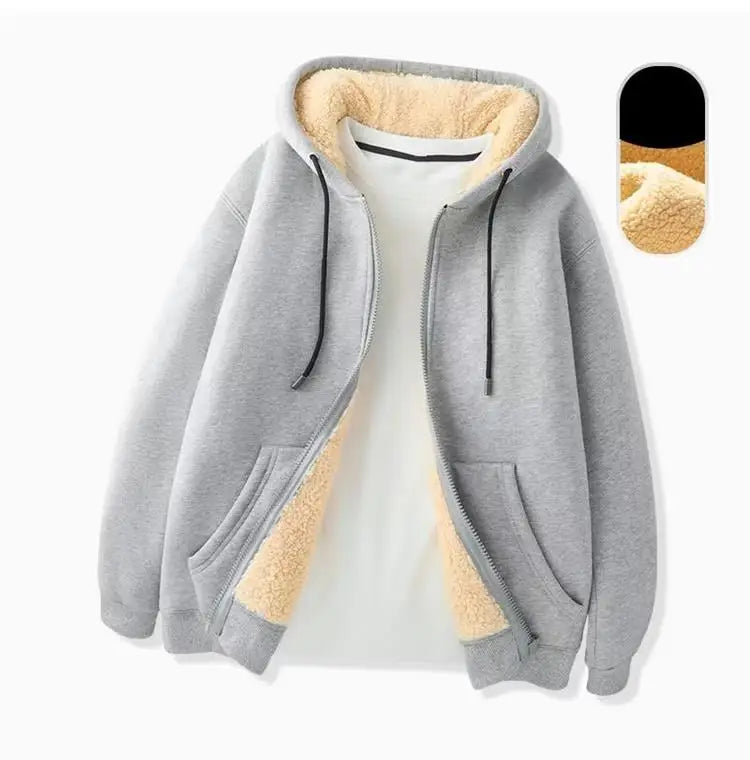 C.New S Manteau Hiver Laine d'Agneau Chaud Épais Veste Manches Longues Zippée Capuche Décontracté Polaire Noir Homme Femme