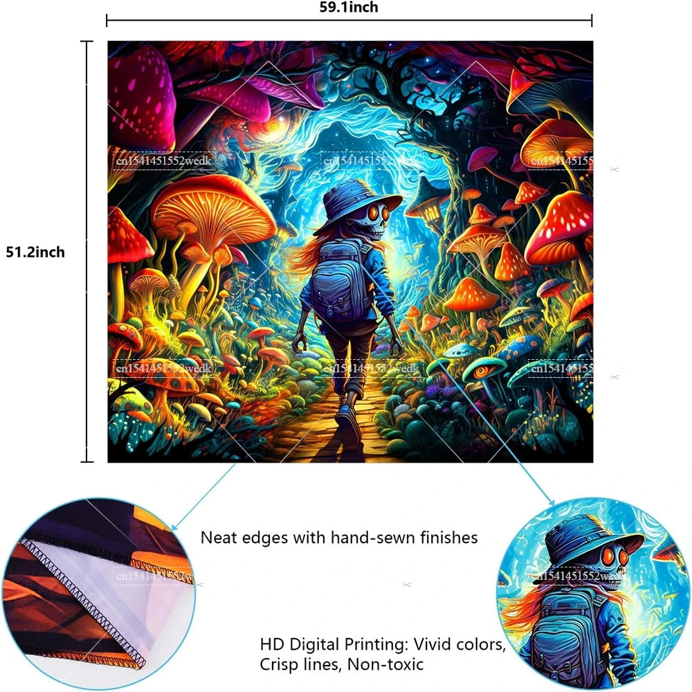 Tapisserie champignons lumière noire