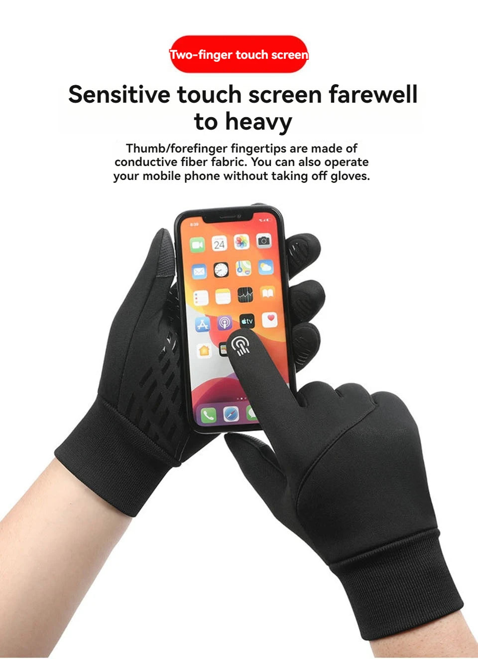 Gants Velours Tactiles Imperméables - Cyclisme, Moto & Sports d'Hiver