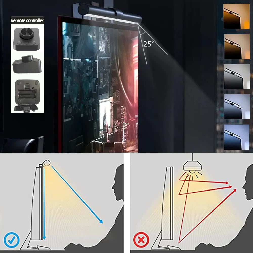 Barre lumineuse LED pour écran d’ordinateur, lampe de bureau USB RGB pour étude et lecture, lampe à luminosité réglable en continu, minuterie, 50 cm / 33 cm