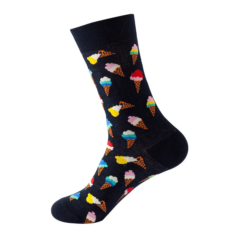 Chaussettes mode fruit pour homme — idéal en duo/couple, style hip-hop, mi-mollet, unisexe pour femme ou homme, imprimés cartoon, coton respirant, style décontracté