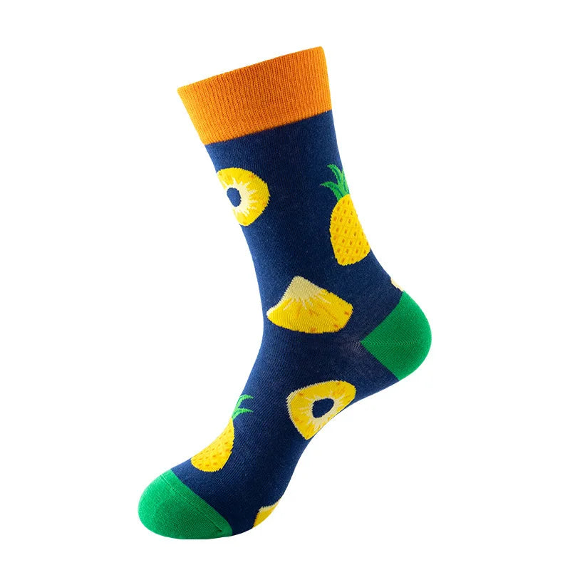 Chaussettes mode fruit pour homme — idéal en duo/couple, style hip-hop, mi-mollet, unisexe pour femme ou homme, imprimés cartoon, coton respirant, style décontracté