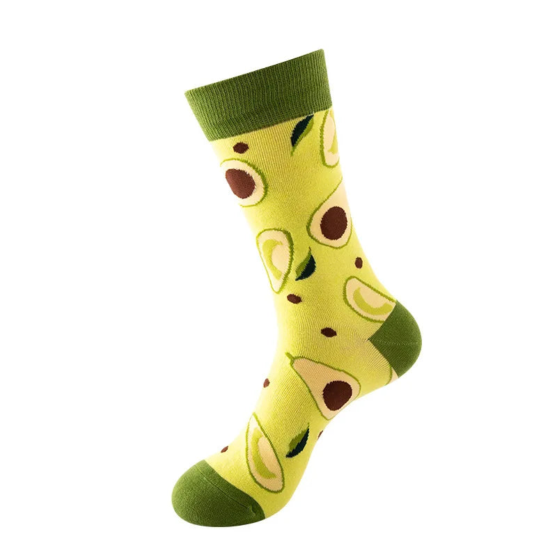 Chaussettes mode fruit pour homme — idéal en duo/couple, style hip-hop, mi-mollet, unisexe pour femme ou homme, imprimés cartoon, coton respirant, style décontracté