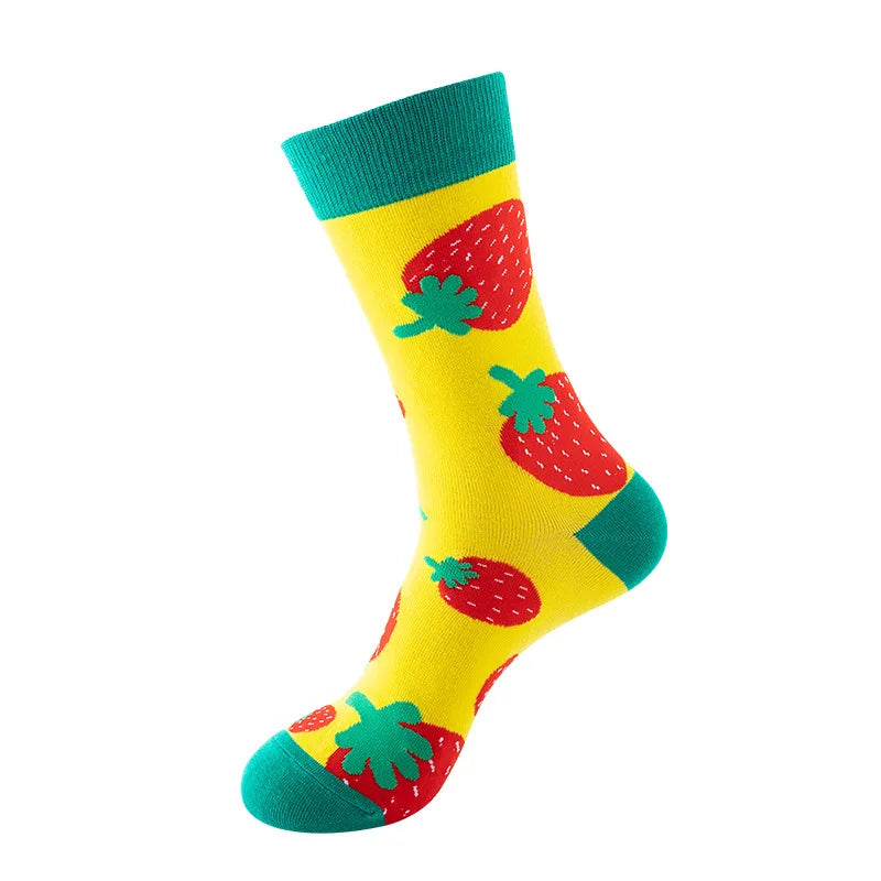 Chaussettes mode fruit pour homme — idéal en duo/couple, style hip-hop, mi-mollet, unisexe pour femme ou homme, imprimés cartoon, coton respirant, style décontracté
