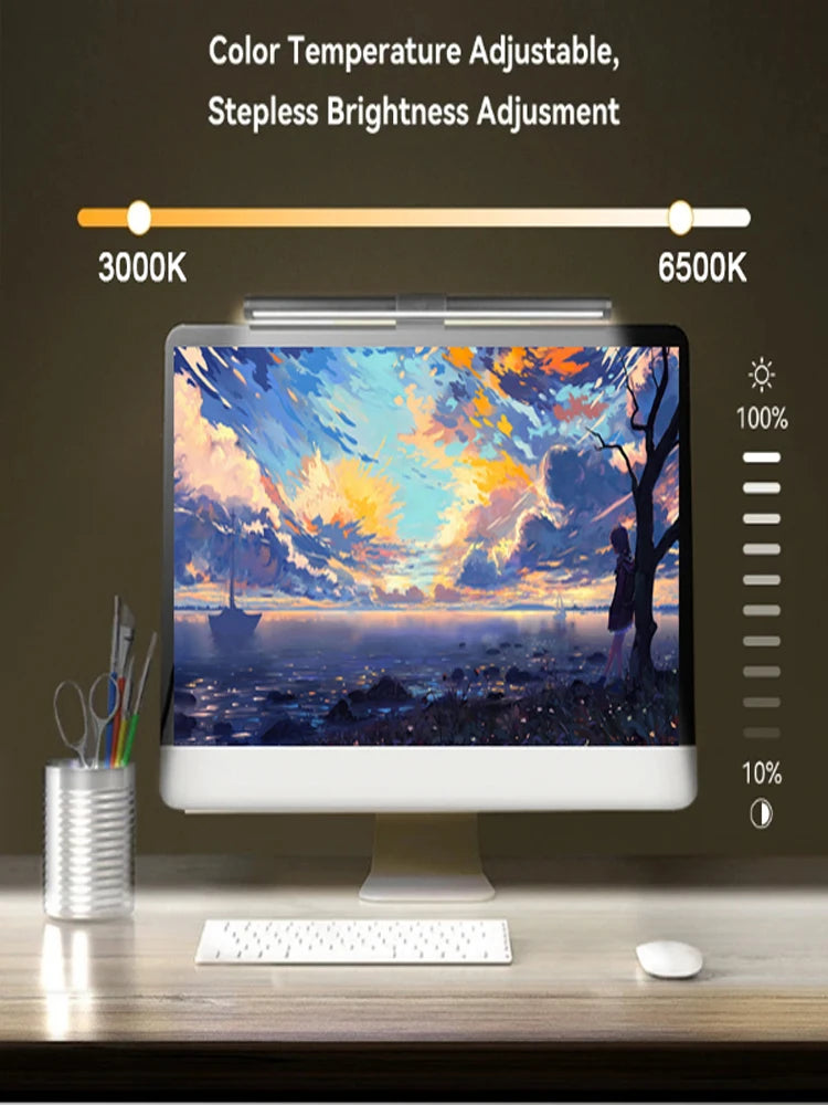 Barre lumineuse LED pour écran d’ordinateur, lampe suspendue RGB pour écran, lampe d’ambiance de bureau pour travail, étude, lecture et gaming, éclairage à intensité réglable, 44 cm