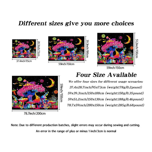 1 pièce Tapisserie fluorescente champignons colorés