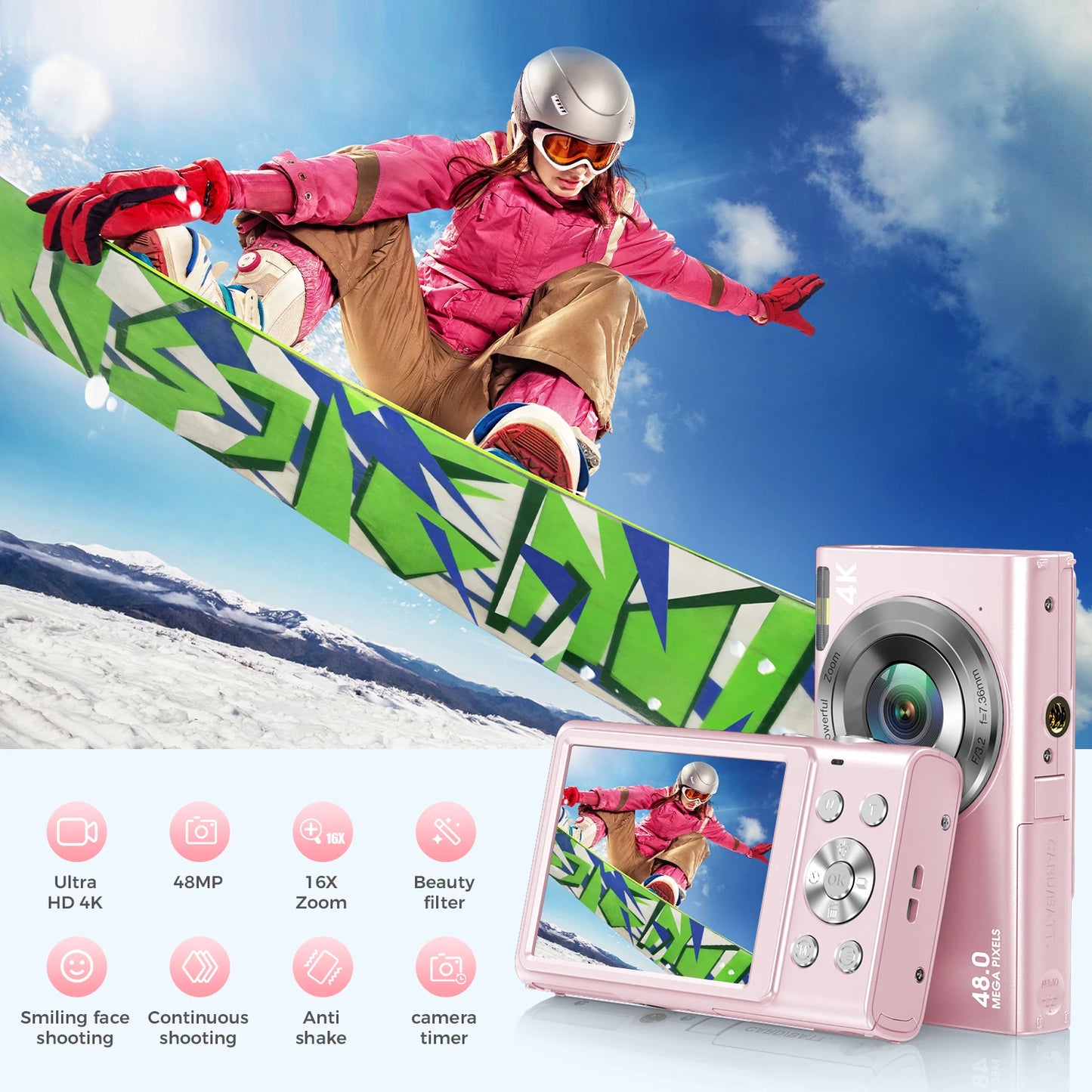 Caméra numérique 4K avec autofocus, caméra de vlogging HD 48 MP, dotée d’un grand écran de 2,8 pouces, caméscope pour la photographie, adaptée aux enfants et aux adultes.