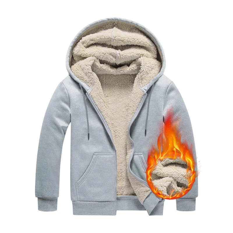 C.New S Manteau Hiver Laine d'Agneau Chaud Épais Veste Manches Longues Zippée Capuche Décontracté Polaire Noir Homme Femme