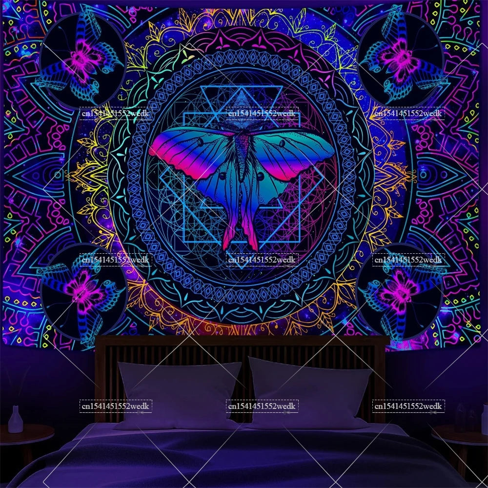 Tapisserie champignons lumière noire