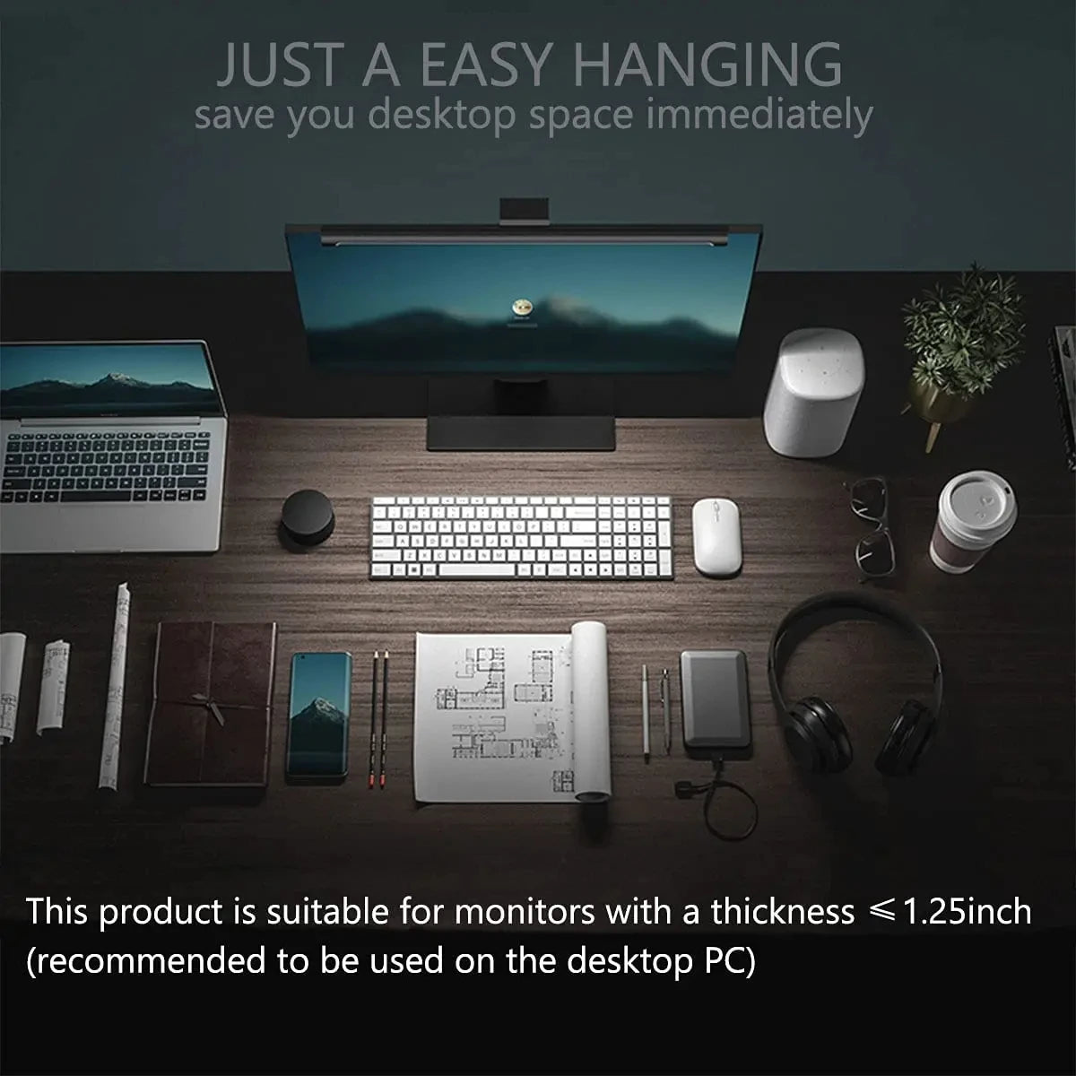 Barre lumineuse LED pour écran d’ordinateur, lampe suspendue RGB pour écran, lampe d’ambiance de bureau pour travail, étude, lecture et gaming, éclairage à intensité réglable, 44 cm