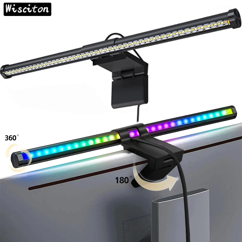 Barre lumineuse LED pour écran d’ordinateur, lampe suspendue RGB pour écran, lampe d’ambiance de bureau pour travail, étude, lecture et gaming, éclairage à intensité réglable, 44 cm