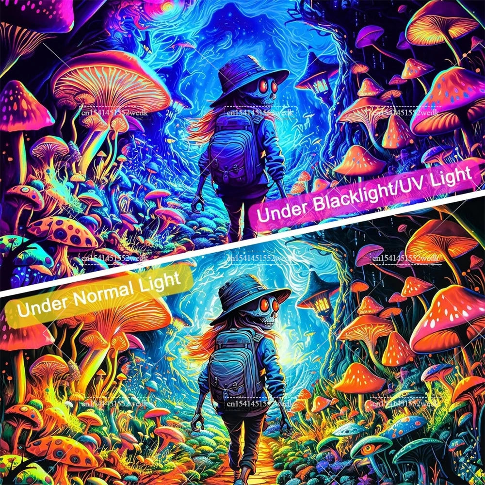 Tapisserie champignons lumière noire