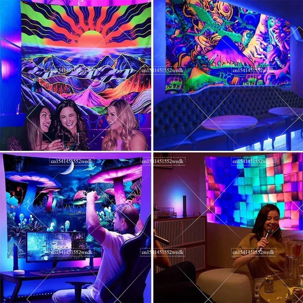 Tapisserie champignons lumière noire