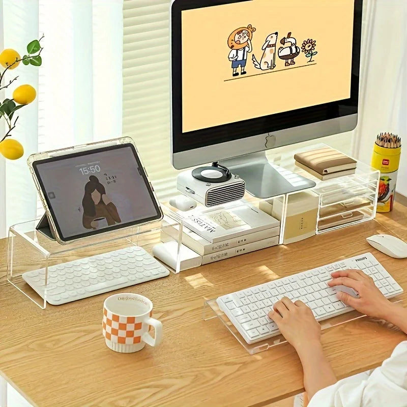 Support de clavier en acrylique transparent – Design ergonomique incliné avec base antidérapante | Plateau réglable en hauteur en PMMA pour la maison ou le bureau